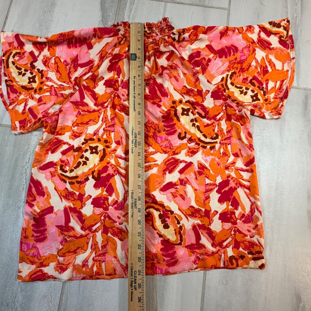 THML Womens Orange Pink Floral Paisley Smocked Neck Blouse WCT2664-MG Small - Picture 5 of 6